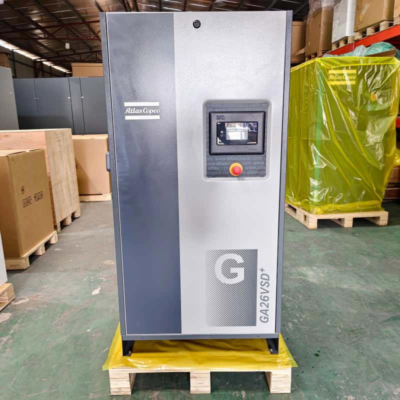 Comhbhrúiteoir Aeir Atlas Copco Bunaidh GA26 VSD + 26kW 35HP Ola Luas Athraitheach Comhbhrúiteoir Aeir Scriú Rothlach Instealladh 13Bar
