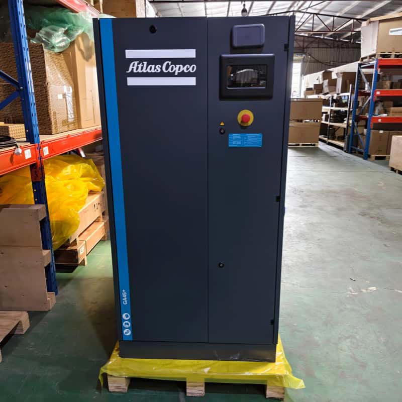 Comhbhrúiteoirí Aeir Scriú Rothlach Atlas Copco Stationary GA45+ Lubricated AC Power 380V / 400V 45KW
